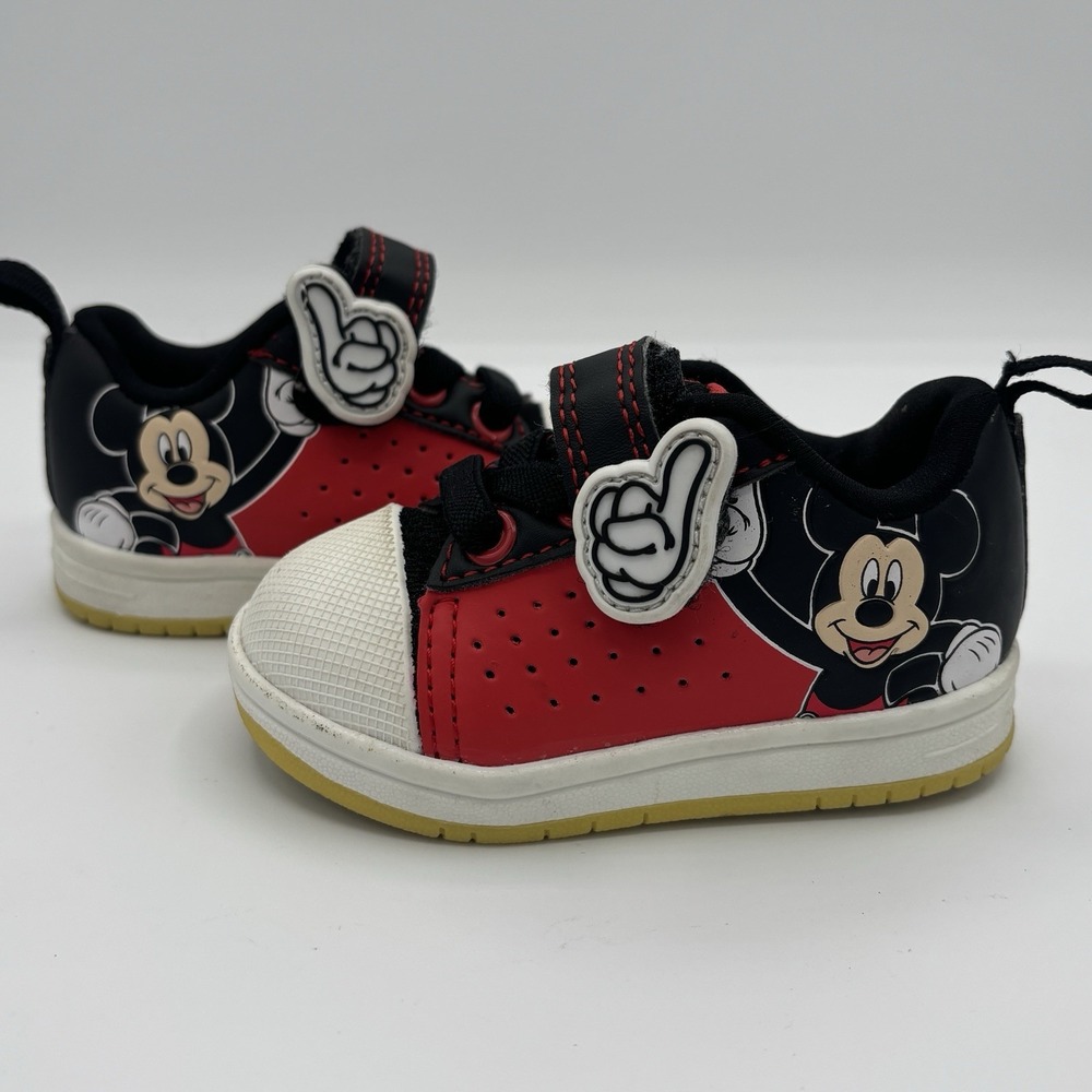 Mickey Mouse Red and Black, Low Top Toddler Shoes Size3‎ With Adjustable Strap